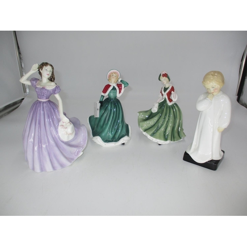 477 - Four Royal Doulton Figures Darling HN1319, Bells Across The Valley HN4300, Christmas Day HN5097, Chr... 