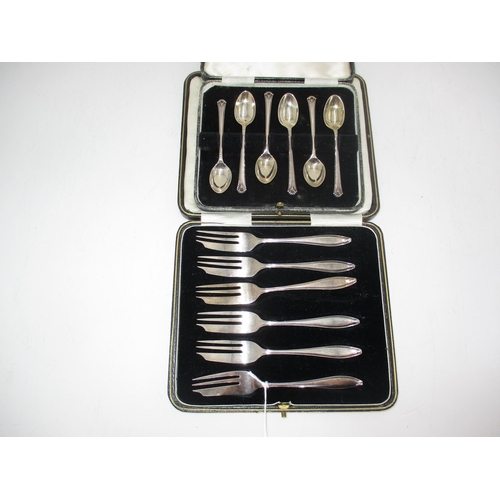 524 - Cased Set of 6 Silver Coffee Spoons and 6 Silver Pastry Forks, Sheffield 1927