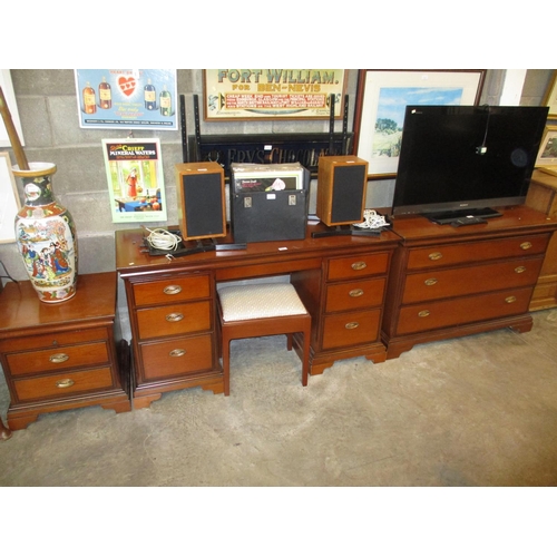 695 - Stag Dressing Table with Stool, Chest of Drawers and Bedside Chest