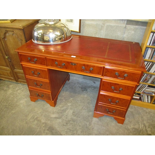 697 - Yew Wood Double Pedestal Desk, 122x61cm