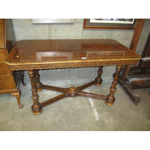708 - Victorian Burr Walnut and Inlaid Library Table by T H Filmer London, 128x64cm