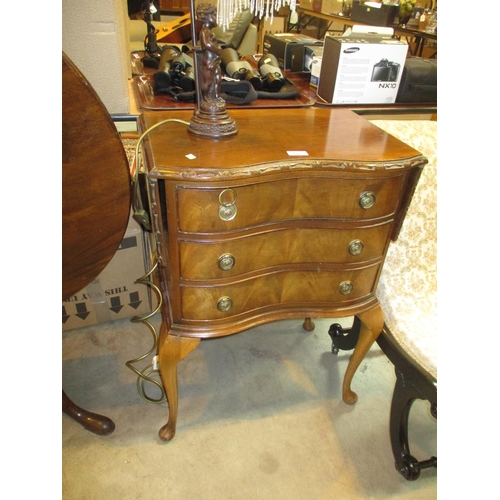 626 - Small Walnut Drop Leaf Chest of 3 Drawers, 55cm, 87cm extended