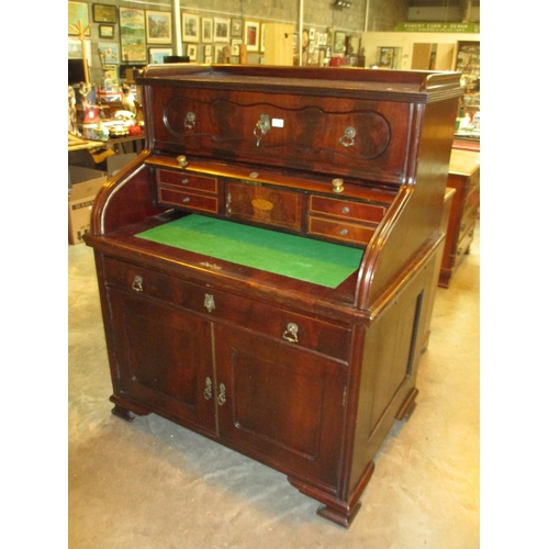 643 - Victorian Mahogany Roll Top Desk having a Cupboard Top, Pull Out Writing Surface and Cupboard Base, ... 