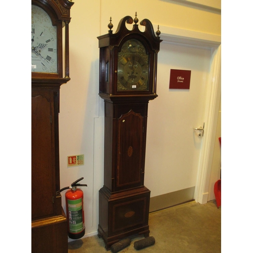 646 - John Mills Montrose Inlaid Mahogany 8 Day Longcase Clock having a Brass Arch Top Dial