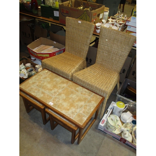 652 - Pair of Wicker Chairs and Tile Top Coffee Table