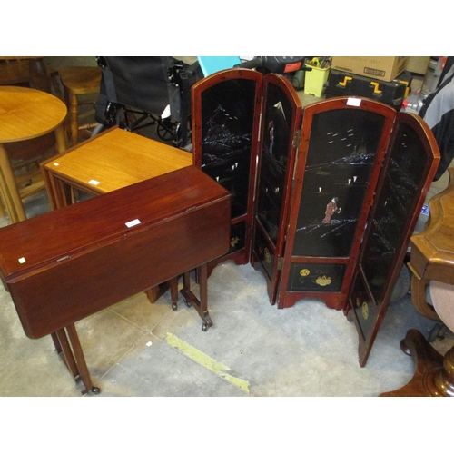 668 - Japanese Lacquer Panel Fire Screen and a Sutherland Table