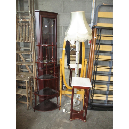 686 - Corner Cabinet, What Not, Cheval Mirror, Wall Mirror, Standard Lamp and Plant Table