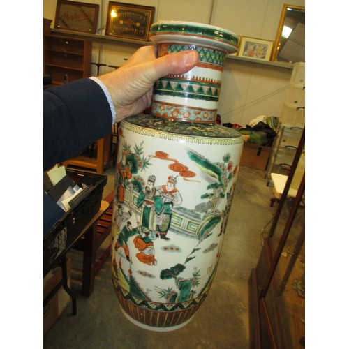 364 - Pair of Chinese Porcelain Famille Vert Rouleau Vases