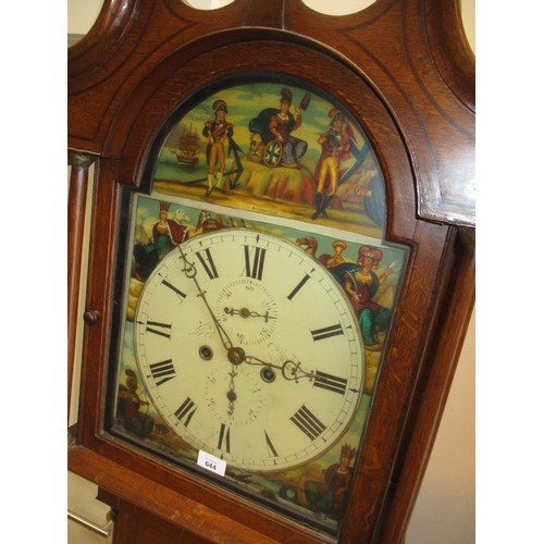 644 - William Nevay  Forfar Oak 8 Day Longcase Clock having a Painted Dial Depicting 4 Continents