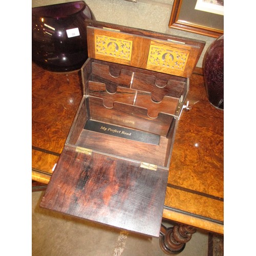 515 - 19th Century Rosewood and Fretwork Carved Panel Writing Slope and Stationery Box