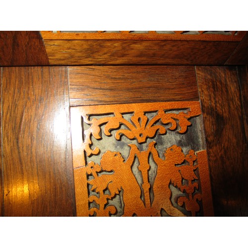 515 - 19th Century Rosewood and Fretwork Carved Panel Writing Slope and Stationery Box