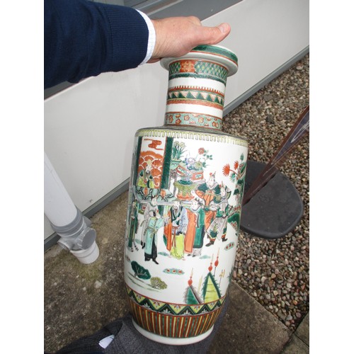 364 - Pair of Chinese Porcelain Famille Vert Rouleau Vases