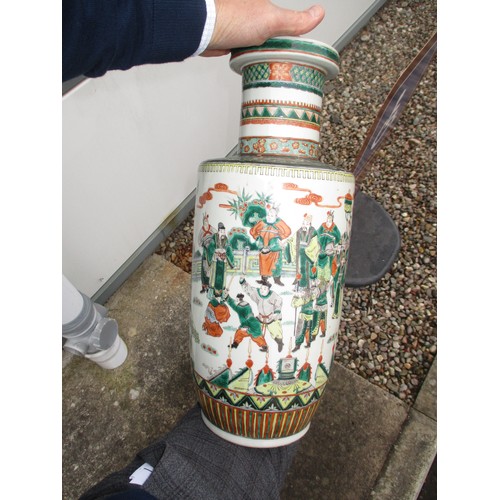 364 - Pair of Chinese Porcelain Famille Vert Rouleau Vases