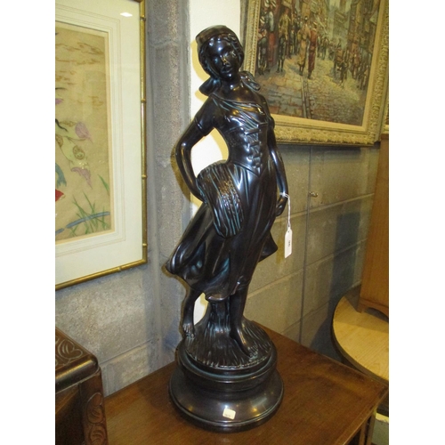 96 - Patinated Pottery Figure of a Maiden, 61cm