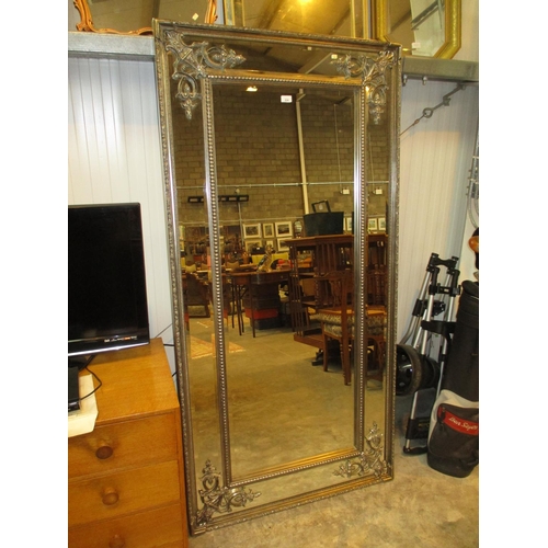 224 - Large Ornate Silvered Frame Wall Mirror, 173x91cm