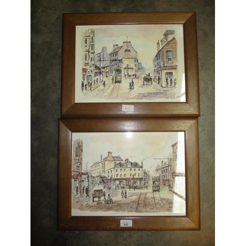 242 - Eddie Lange 2 Pen and Watercolour Drawings of Dundee Scenes