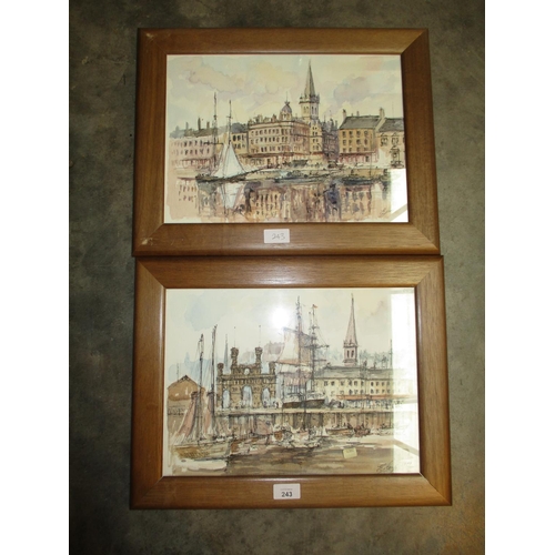 243 - Eddie Lange 2 Pen and Watercolour Drawings of Dundee Scenes