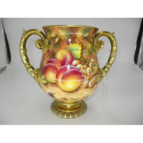 Royal Worcester Fruit Painted 2 Handle Vase, Signed T. Nutt, No. 2449, 23cm