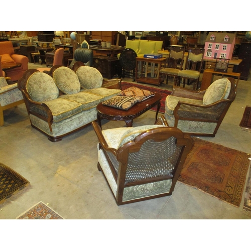 511 - 1930's Walnut and Bergere 3 Piece Lounge Suite