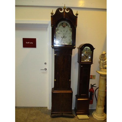 521 - 19th Century Mahogany 8 Day Longcase Clock having a Painted Arch Top Dial with Moon Roller