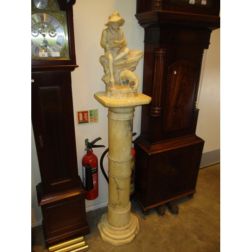 523 - Victorian Carved Onyx Figure of a Boy and Goat on a Pillar