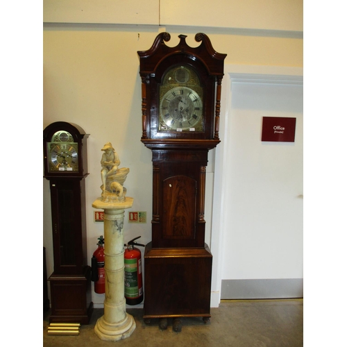 524 - 19th Century Mahogany 8 Day Longcase Clock with Brass and Metal Arch Top Dial by Gibson Wemyss, Dumf... 