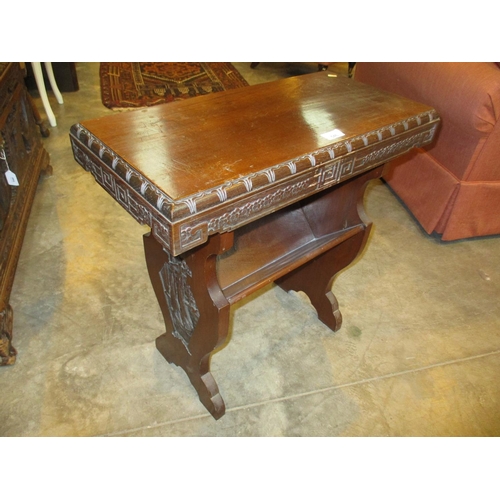 546 - Chinese Carved Wood News Rack Table