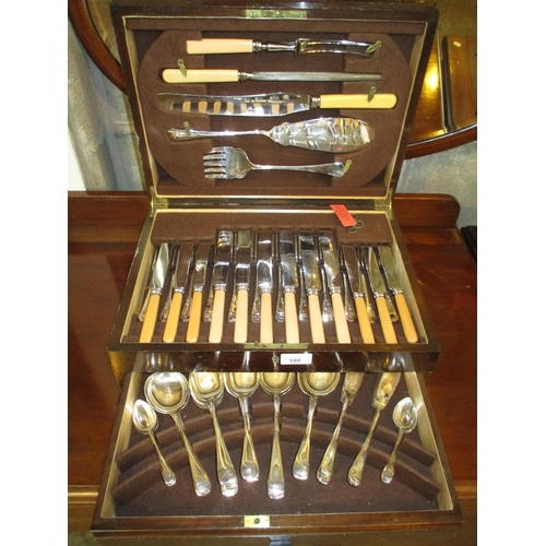 100 - Mahogany Canteen with a 6 Place Setting of Silver Plated Cutlery