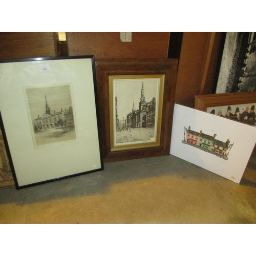 110 - James Mackie Smith and Taylor Brown Etchings of The Old Town House Dundee, along with a Kleppang Sig... 