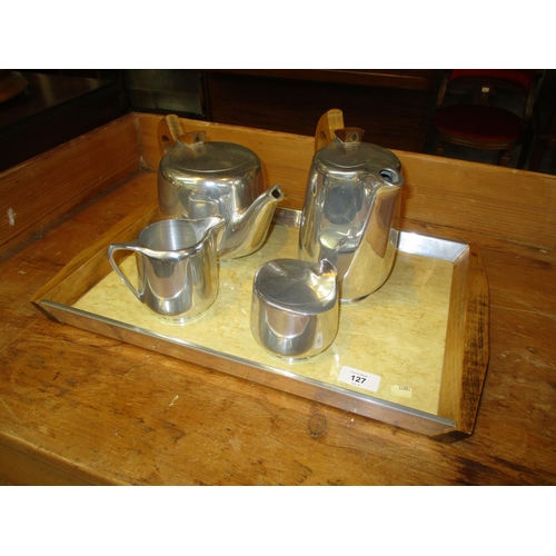 127 - Picquot Ware 4 Piece Tea Service with Tray