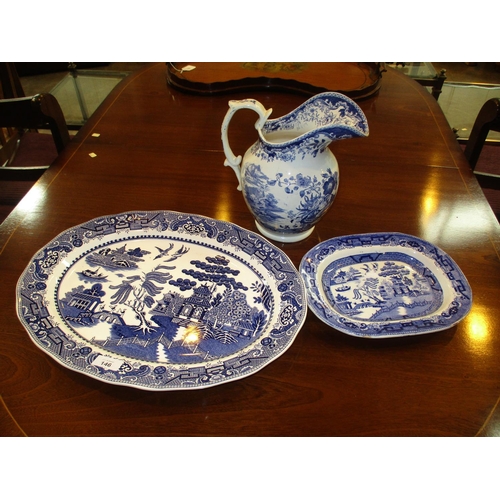 146 - Two Willow Pattern Ashets and a Jug