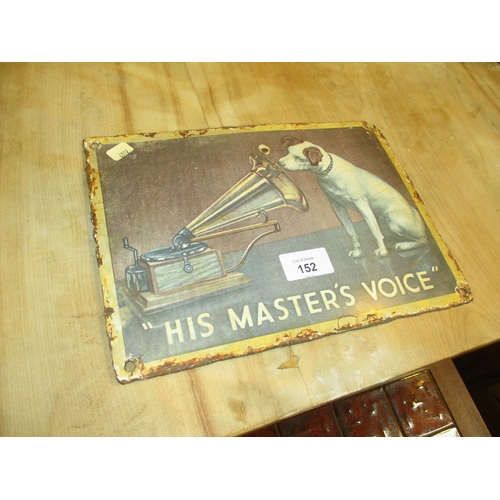 152 - His Masters Voice Enamel Sign, 20x27cm