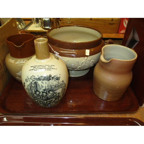 161 - Auld Lang Syne Stoneware Whisky Bottle, Cadbury Jug, Another Jug and a Bowl