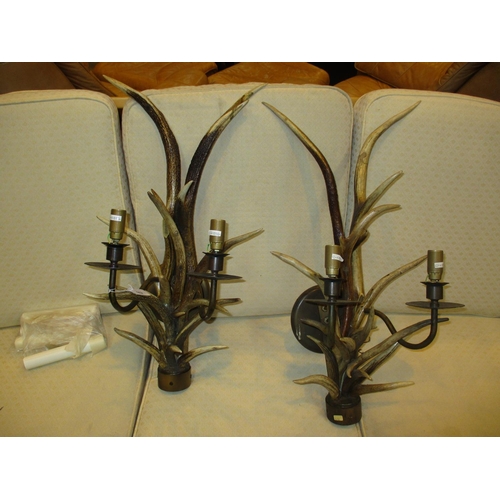 162 - Pair of Antler 2 Branch Wall Lights