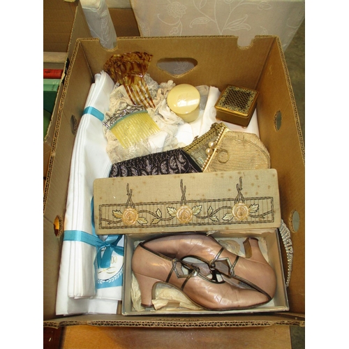 163 - Box with Evening Bags, Glove Box, Vintage Shoes, Hair Combs etc