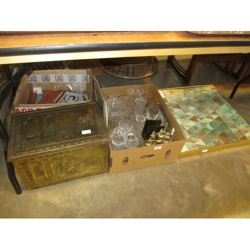 209 - Brass Coal Box, Books, Crystal, Galleon Letter Rack, Picture etc