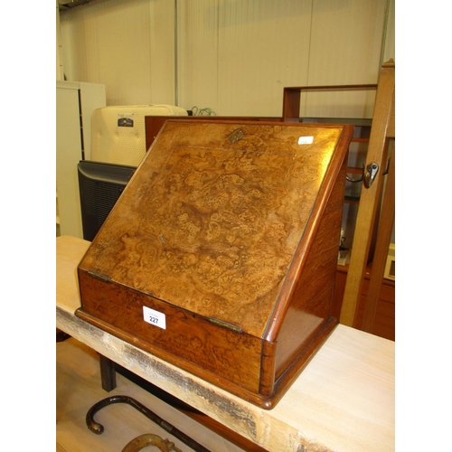 227 - Victorian Figured Walnut Stationery Box with Writing Surface Lid