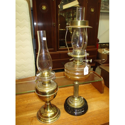 236 - Victorian Brass Pillar Oil Lamp and a Brass Oil Lamp