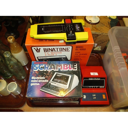 62 - Binatone TV Master 4 Plus 2, Grandstand Scramble, Galaxy Invader 1000 and Hales Astro Blaster