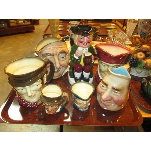 73 - Five Royal Doulton Character Jugs, Sarreguemines Jug and Musical Jug