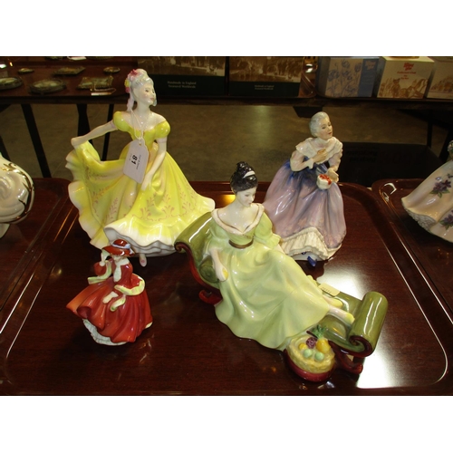 81 - Three Royal Doulton Figures Happy Anniversary HN3097, Ninette HN2379, Top O The Hill HN3499 and Anot... 