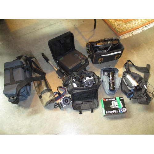 89 - Box with Pentax Mix Camera, Canon EOS 500 Camera, Video Cameras, Tripods etc