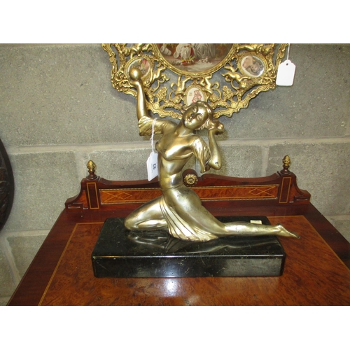 93 - Art Deco Silvered Metal Figurine on a Marble Base, 30cm high