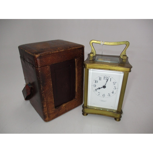 263 - Brass and Bevelled Glass Carriage Clock by A. Barrie & Son Edinburgh with Leather Travelling Case