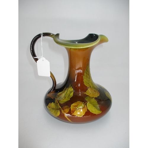 271 - Victorian Continental Pottery Leaf Decorated Ornamental Ewer, 21cm