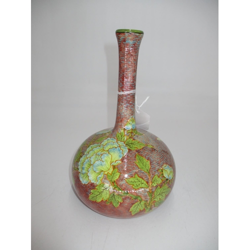 274 - Doulton Lambeth Bottle Neck Vase Painted with Leaves and Flowers, 21cm