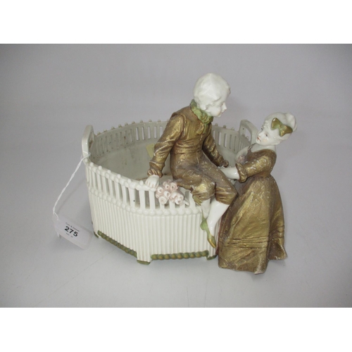 275 - 19th Century Amphora Austria Pot Pourri Basket Surmounted with a Boy and Girl, 18cm wide