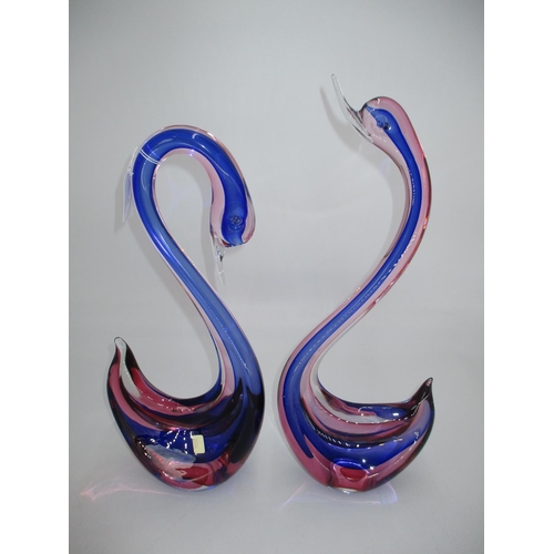 283 - Two Venetian Glass Swans, 41 and 38cm