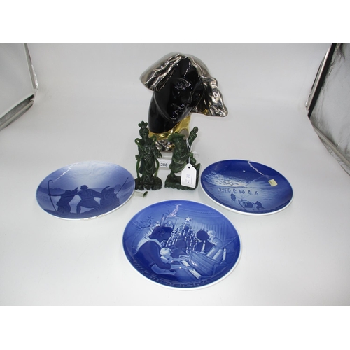 288 - A. Cameri Limited Edition Bust, 3 Royal Copenhagen Calendar Plates and 2 Chinese Carved Stone Figure... 