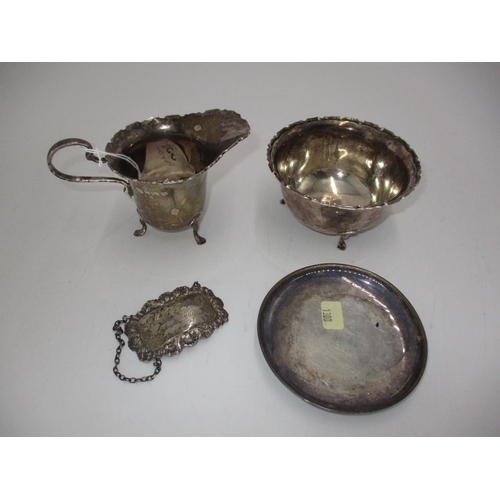 292 - Silver Sugar and Cream, Decanter Label and a Small Dish, 196g